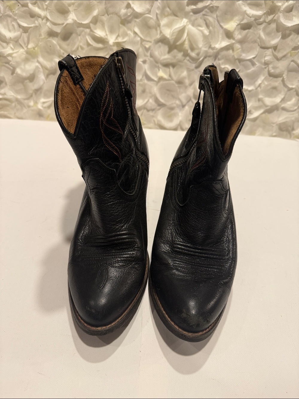 Ariat Black Leather Western Short Boots with Brown Stitching